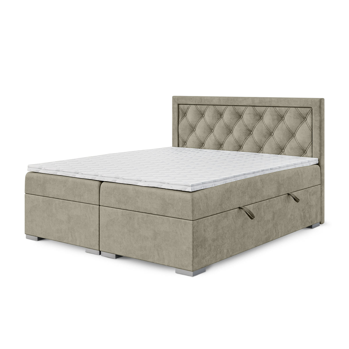 Łóżko kontynentalne pikowane w romby z dwoma pojemnikami w stylu glamour | Santia 200x200 Lniana Mgła (MAGIC VELVET 2270)