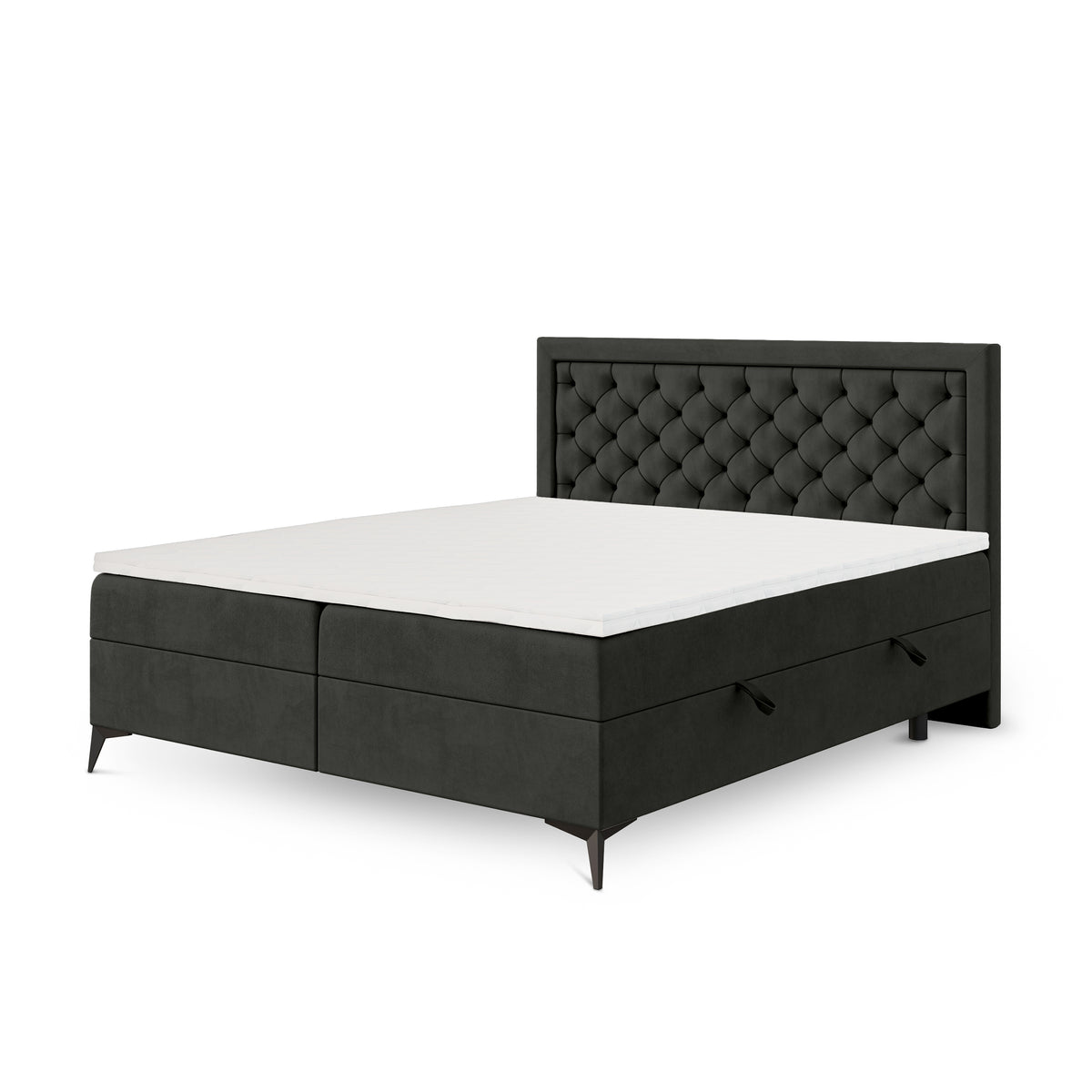 Łóżko kontynentalne pikowane z dwoma pojemnikami w stylu glamour | Rosselia 140x200 Aksamitna Czerń (MAGIC VELVET 2273)