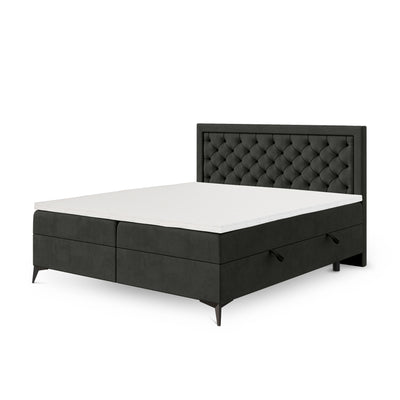 Łóżko kontynentalne pikowane z dwoma pojemnikami w stylu glamour | Rosselia 140x200 Aksamitna Czerń (MAGIC VELVET 2273)