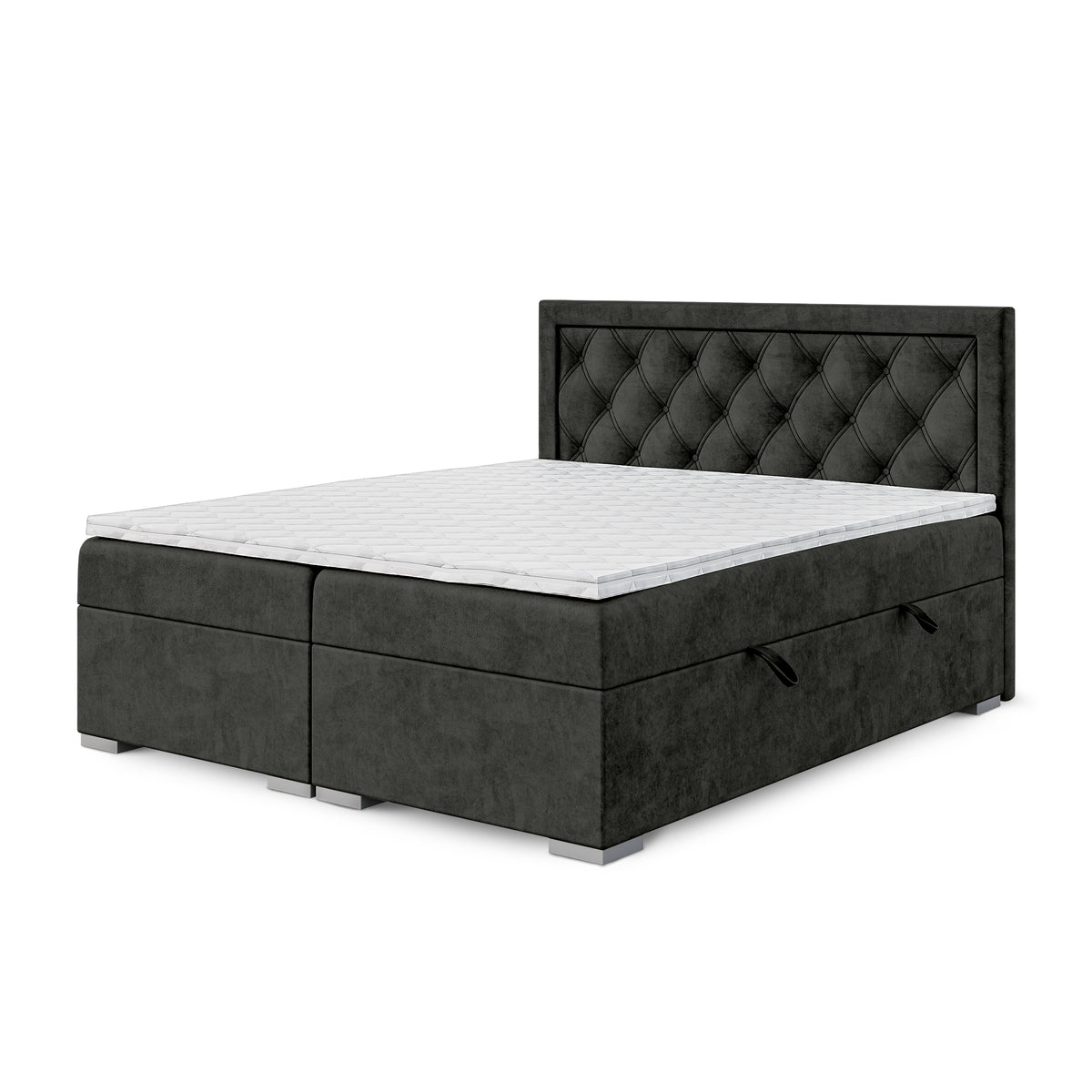 Łóżko kontynentalne pikowane w romby z dwoma pojemnikami w stylu glamour | Santia 140x200 Aksamitna Czerń (MAGIC VELVET 2273)