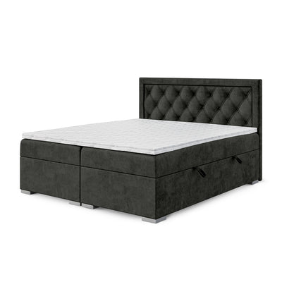 Łóżko kontynentalne pikowane w romby z dwoma pojemnikami w stylu glamour | Santia 140x200 Aksamitna Czerń (MAGIC VELVET 2273)