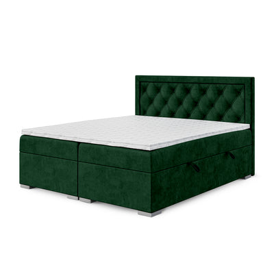 Łóżko kontynentalne pikowane w romby z dwoma pojemnikami w stylu glamour | Santia 120x200 Szmaragdowa Głębia (MAGIC VELVET 2292)