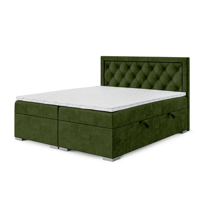 Łóżko kontynentalne pikowane w romby z dwoma pojemnikami w stylu glamour | Santia 120x200 Leśny Mech (MAGIC VELVET 2295)
