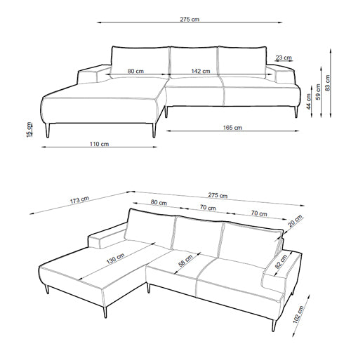 May 3-personers hjørnesofa, 275 cm, i moderne klassisk stil – billede 5