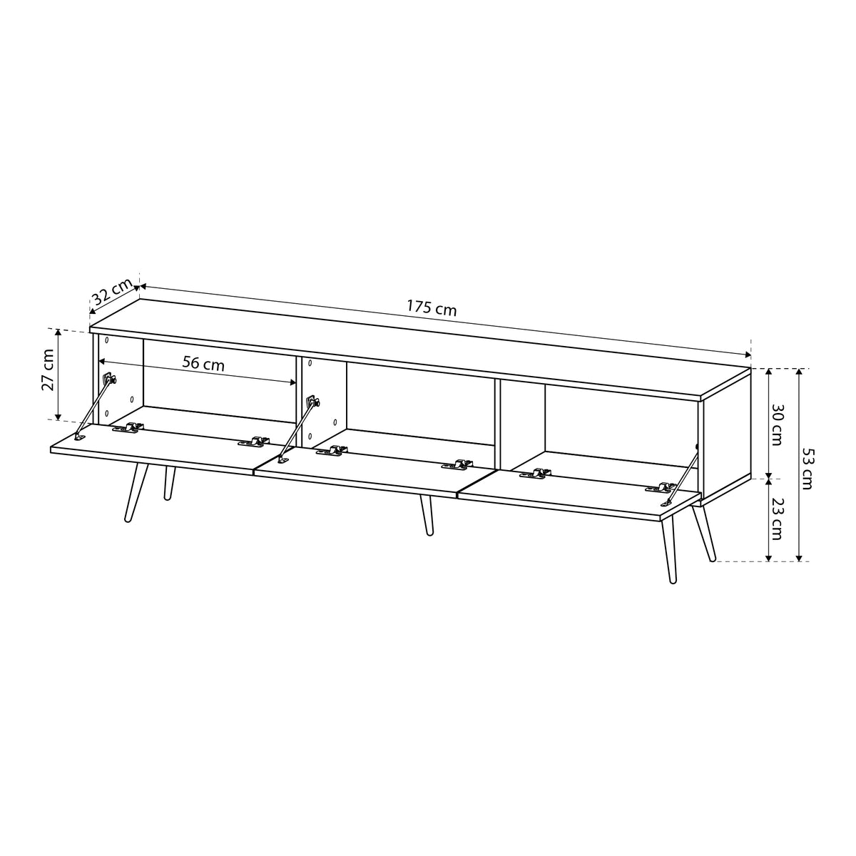 Meva TV-bord 175x30 med gyldne detaljer – billede 5