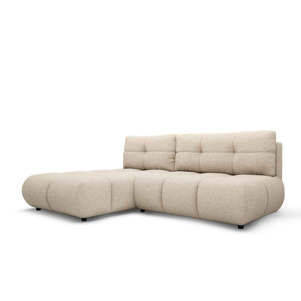 Hjørnesofa med sovefunktion, DL 230 cm, i moderne stil | Milorya, venstrevendt, lys taupe (NOW OR NEVER 05)