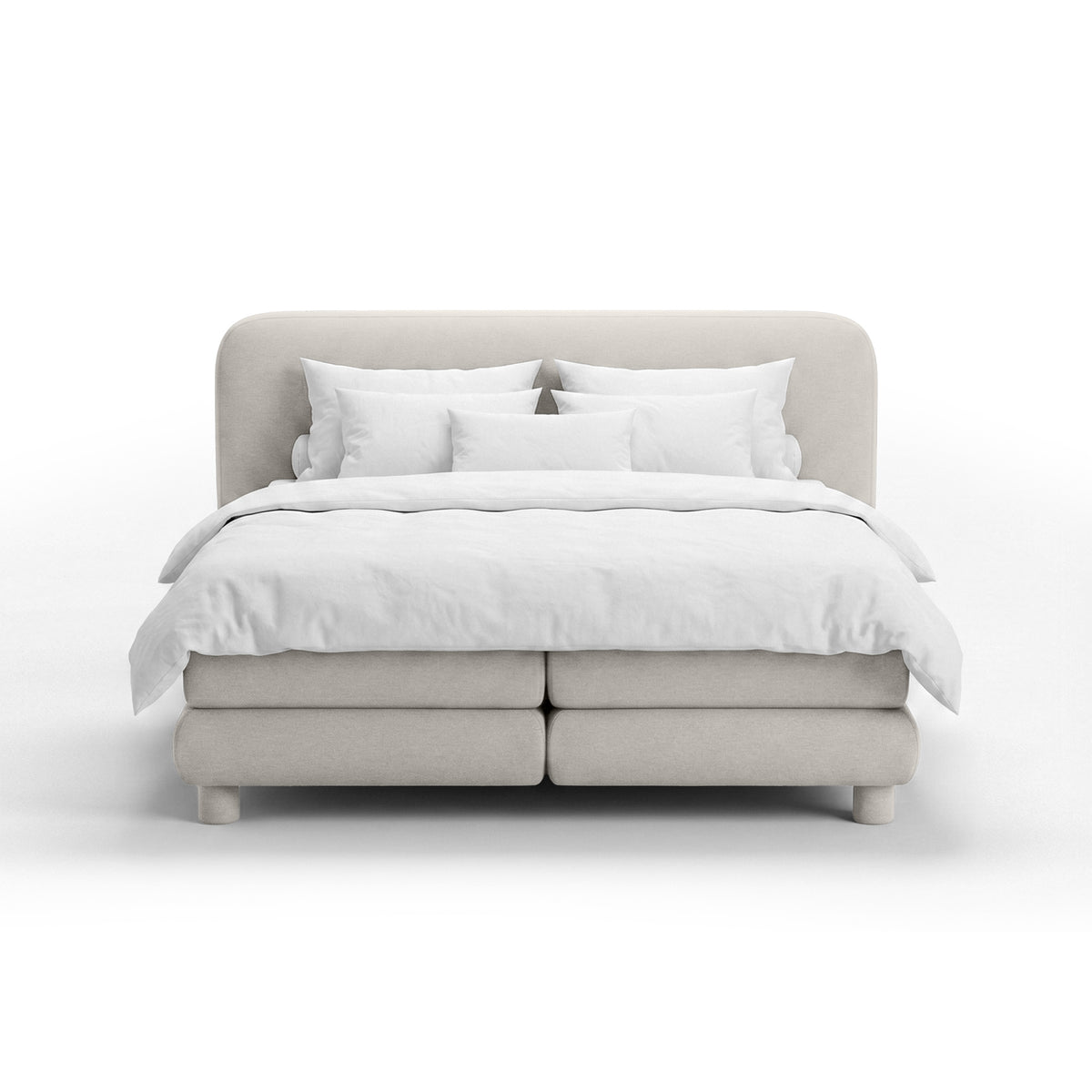 Łóżko kontynentalne z zaokrąglonym zagłówkiem w stylu modern organic | Portela 200x200 Perłowy Wapień (OPULENCE 4)