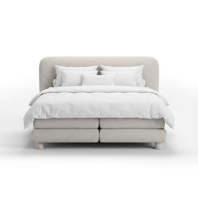 Łóżko kontynentalne z zaokrąglonym zagłówkiem w stylu modern organic | Portela 200x200 Perłowy Wapień (OPULENCE 4)