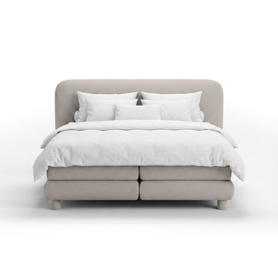 Łóżko kontynentalne z zaokrąglonym zagłówkiem w stylu modern organic | Portela 200x200 Gołębi Kaszmir (OPULENCE 7)