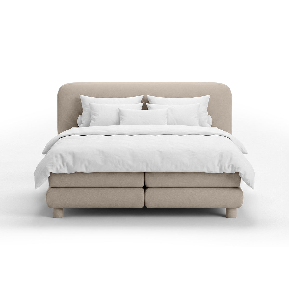 Łóżko kontynentalne z zaokrąglonym zagłówkiem w stylu modern organic | Portela 200x200 Pudrowy Taupe (OPULENCE 8)