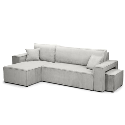 Universel hjørnesofa med sovefunktion og puf i moderne stil | Klara Lin Creme (POSO 100) Universel