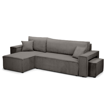 Universel hjørnesofa med sovefunktion og puf i moderne stil | Klara Brun Grafit (POSO 120) Universel