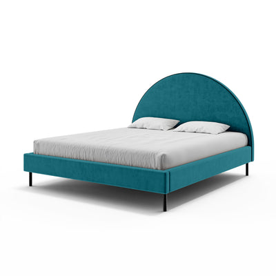 Łóżko tapicerowane Zora z półokrągłym zagłówkiem i pojemnikiem w stylu soft modern w tkaninie SALVADOR – zdjęcie 8