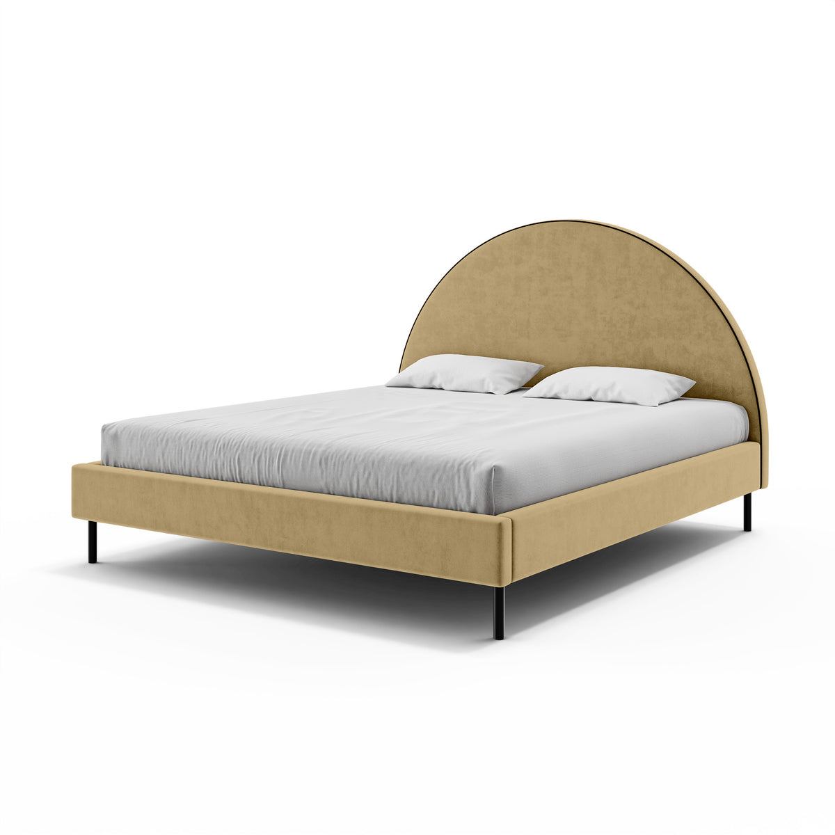 Łóżko tapicerowane Zora z półokrągłym zagłówkiem i pojemnikiem w stylu soft modern w tkaninie SALVADOR – zdjęcie 11