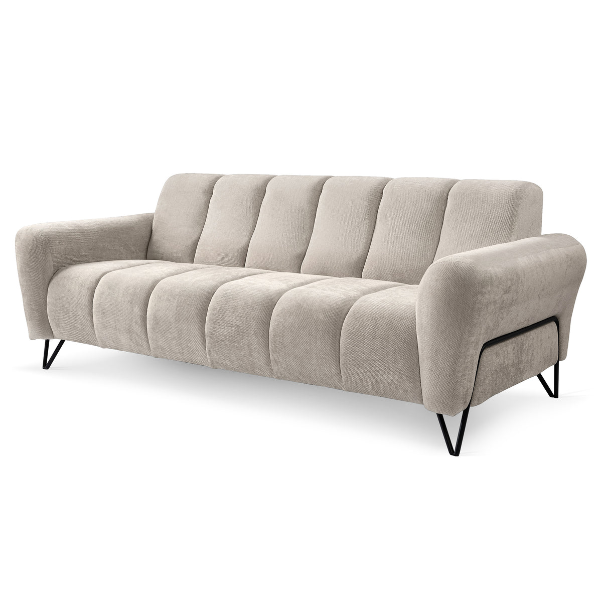 Nellia 3-personers sofa til stuen i soft-stil, Storm-stof – set fra siden | Pillovely