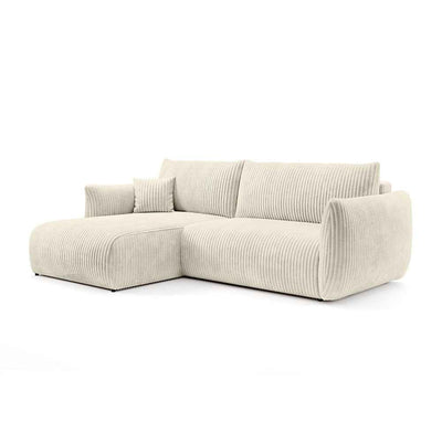 Hjørnesofa med sovefunktion, 257 cm, i moderne stil | ALLORO, venstrevendt, Cremefnug (TILIA 03)