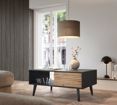 Las-sofabord til stuen, 104x48, med skuffe i loftstil – i indretningen