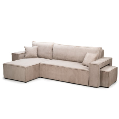 Universel hjørnesofa med sovefunktion og puf i moderne stil | Klara Sandsten (POSO 02) Universel
