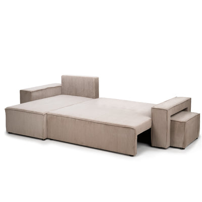 Klara-hjørnesofa, universel med sovefunktion og puf i moderne stil – set fra en vinkel