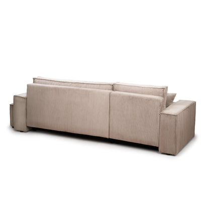 Klara-hjørnesofa, universalmodel med sovefunktion og puf i moderne stil – set bagfra