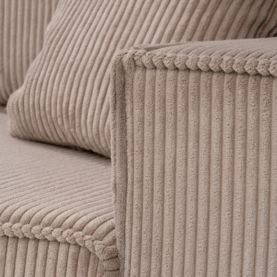Klara-hjørnesofa, universalmodel med sovefunktion og puf i moderne stil – nærbillede af detaljer og overflade