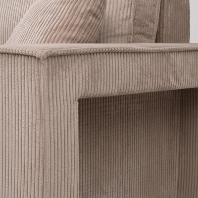 Klara-hjørnesofa, universalmodel med sovefunktion og puf i moderne stil – nærbillede af detaljer og overflade