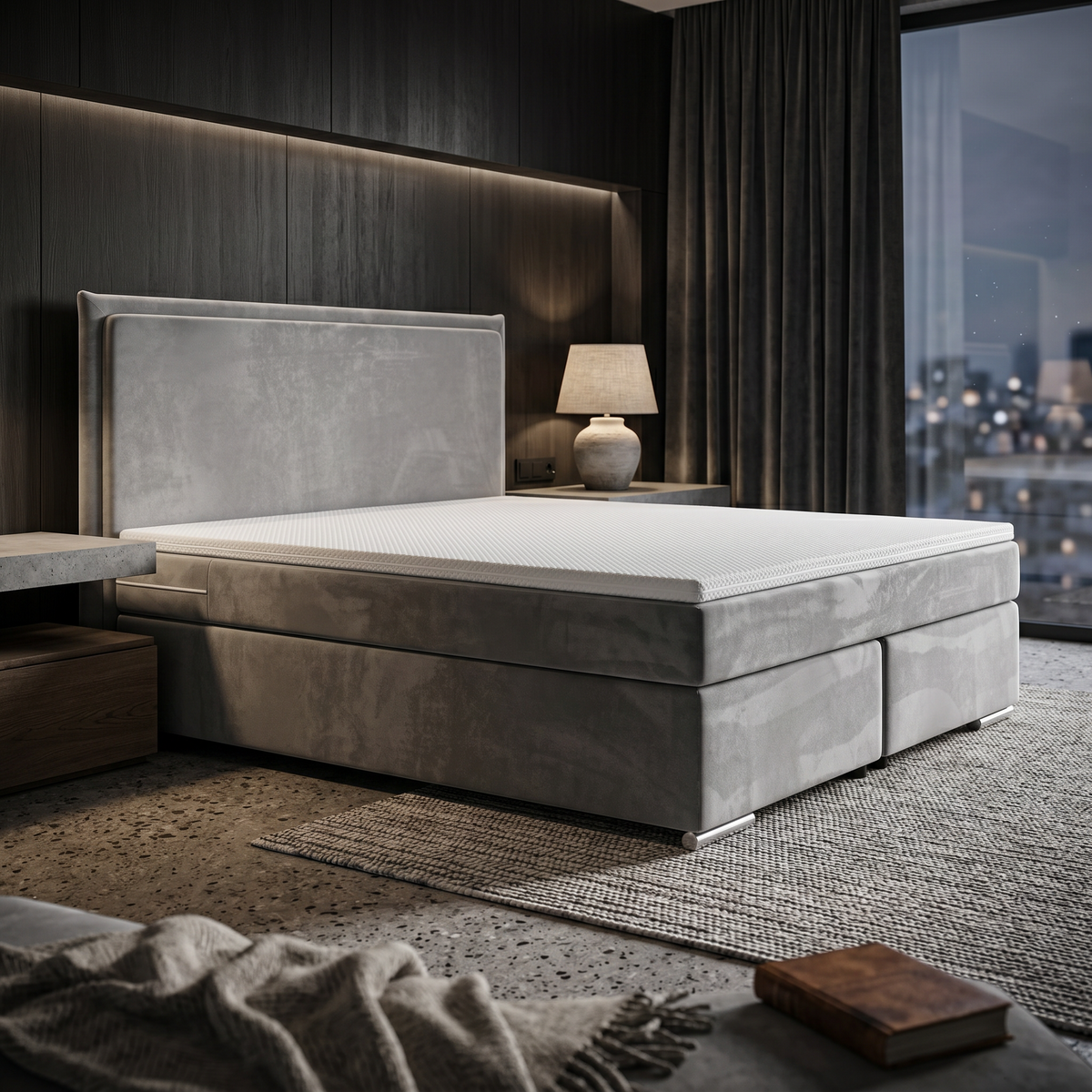 Bergan-kontinentalseng i størrelserne 140x200, 160x200 og 180x200 med dekorativ kant i minimalistisk stil – i indretningen