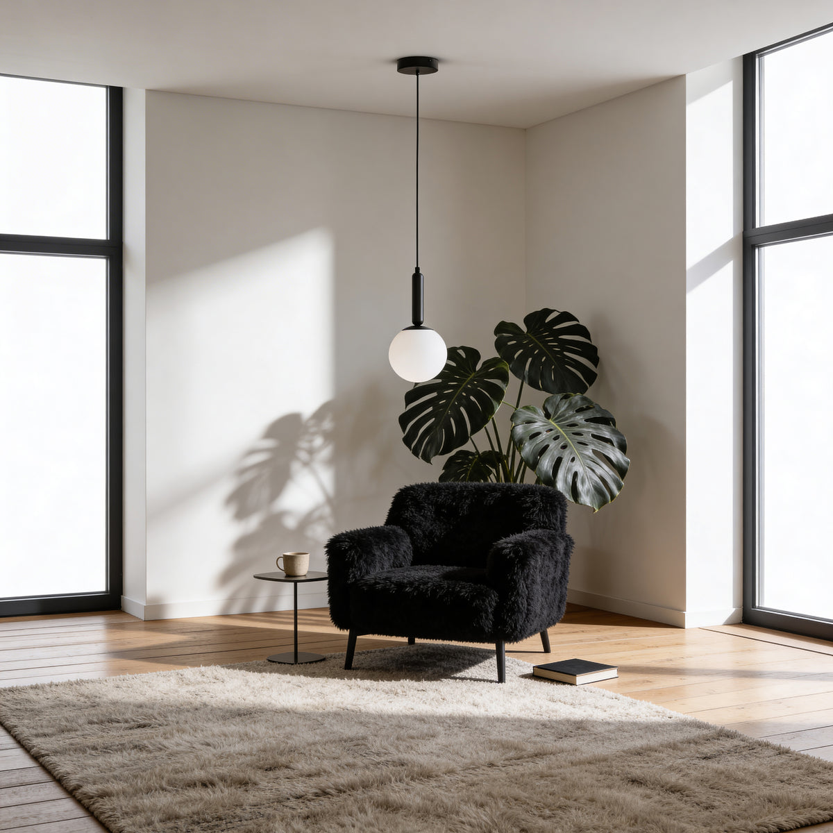 Lampa Obal wisząca z kulą w stylu loftowym – w aranżacji wnętrza