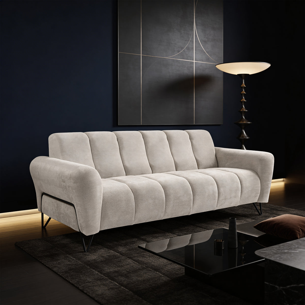 Nellia 3-personers sofa til stuen i soft-stil, Storm-stof – i indretningen