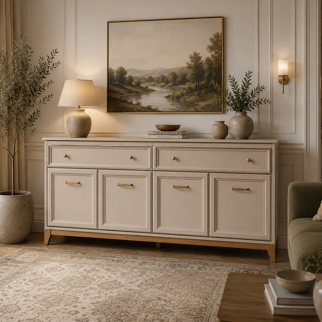 Komoda Serena 179x100 z frezowanymi frontami w stylu modern classic – w aranżacji wnętrza