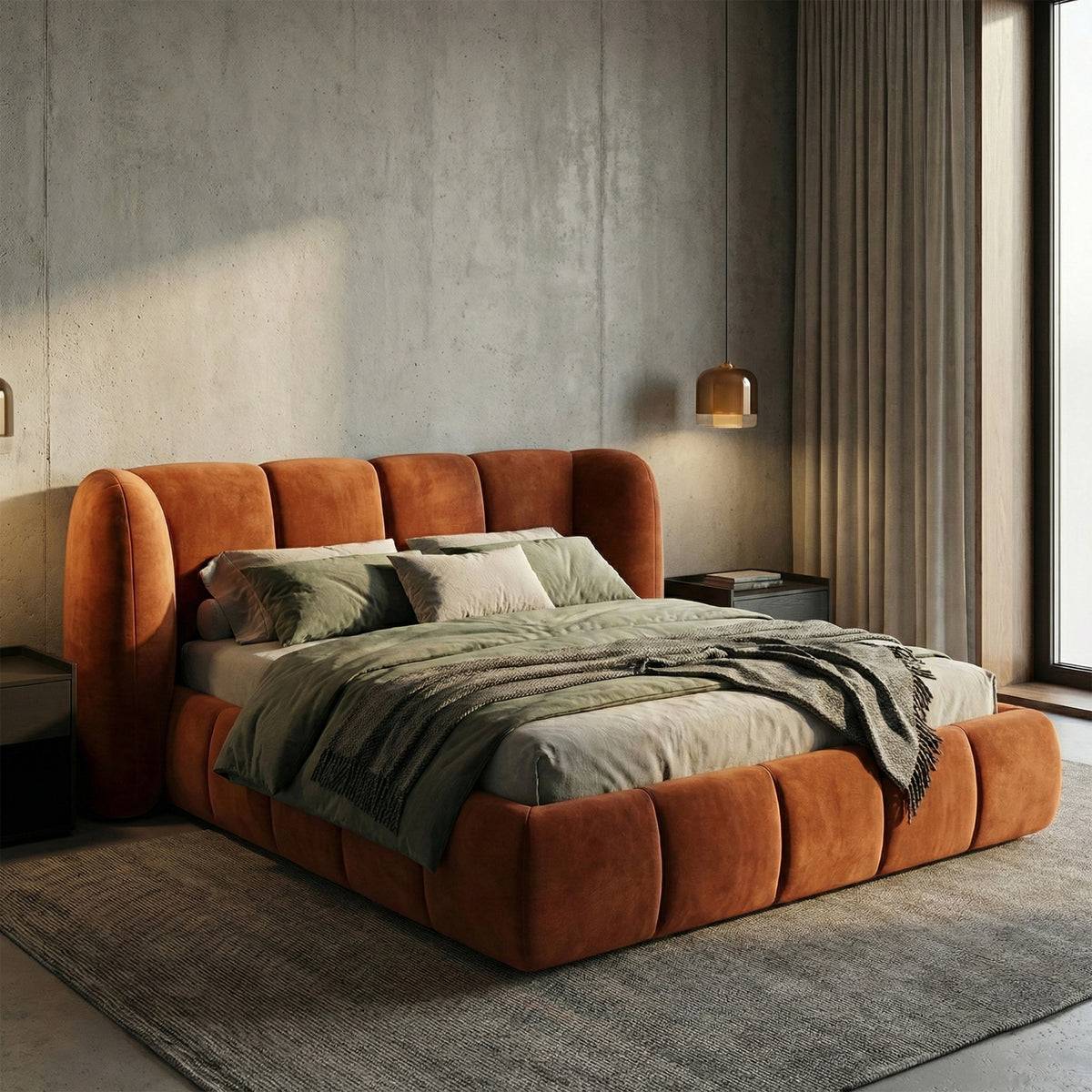 Ventara-polstret seng i størrelserne 140x200, 160x200 og 180x200, quiltet og med opbevaringsrum i soft modern-stil – i indretningen