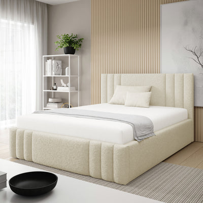 Falda-polstret seng i størrelserne 140x200, 160x200 og 180x200 med opbevaringsrum i elegant stil, Lambi-stof – i indretningen