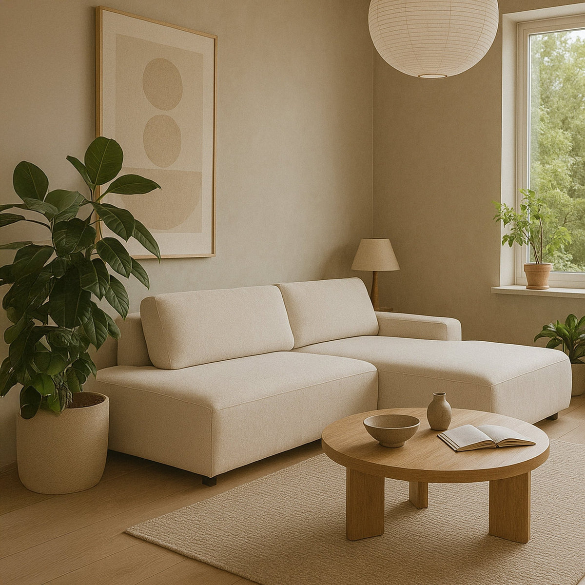 Bamby-hjørnesofa med sovefunktion til 4 personer, 125x210, i japandi-stil – billede 2
