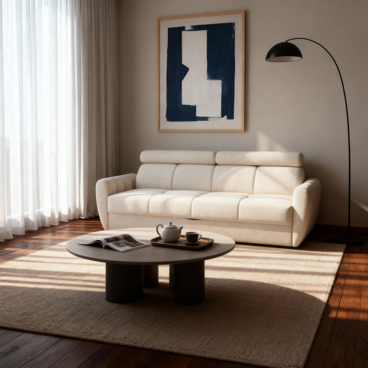 Franec-sofaen, en 3-personers sovesofa på 227 cm i minimalistisk stil – i indretningen