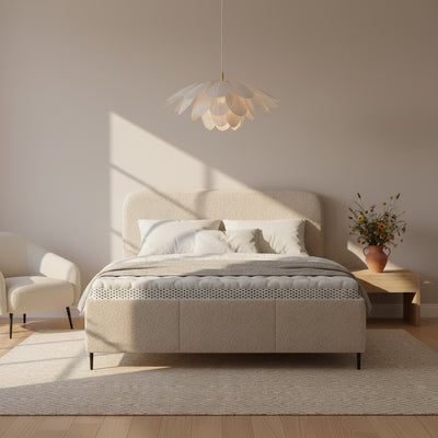 Edi-polstret seng i størrelserne 140x200, 160x200 og 180x200 med opbevaringsrum i moderne stil – i indretningen