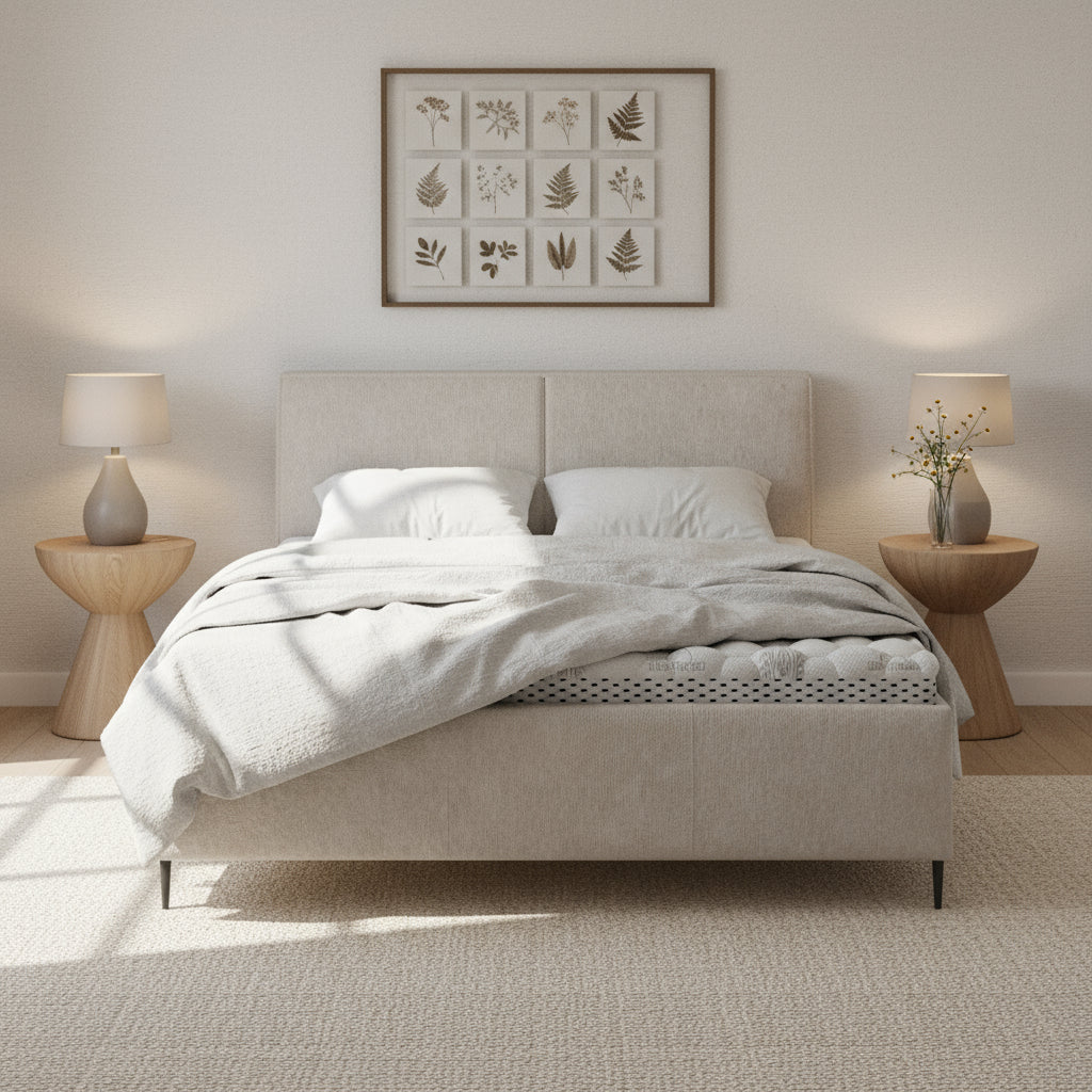 Hatti-polsterseng i størrelserne 140x200, 160x200 og 180x200 med opbevaringsrum i minimalistisk stil – i indretningen