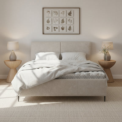 Hatti-polsterseng i størrelserne 140x200, 160x200 og 180x200 med opbevaringsrum i minimalistisk stil – i indretningen