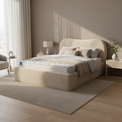 Leo-polsterseng i størrelserne 140x200, 160x200 og 180x200 med opbevaringsrum i moderne stil – i indretningen