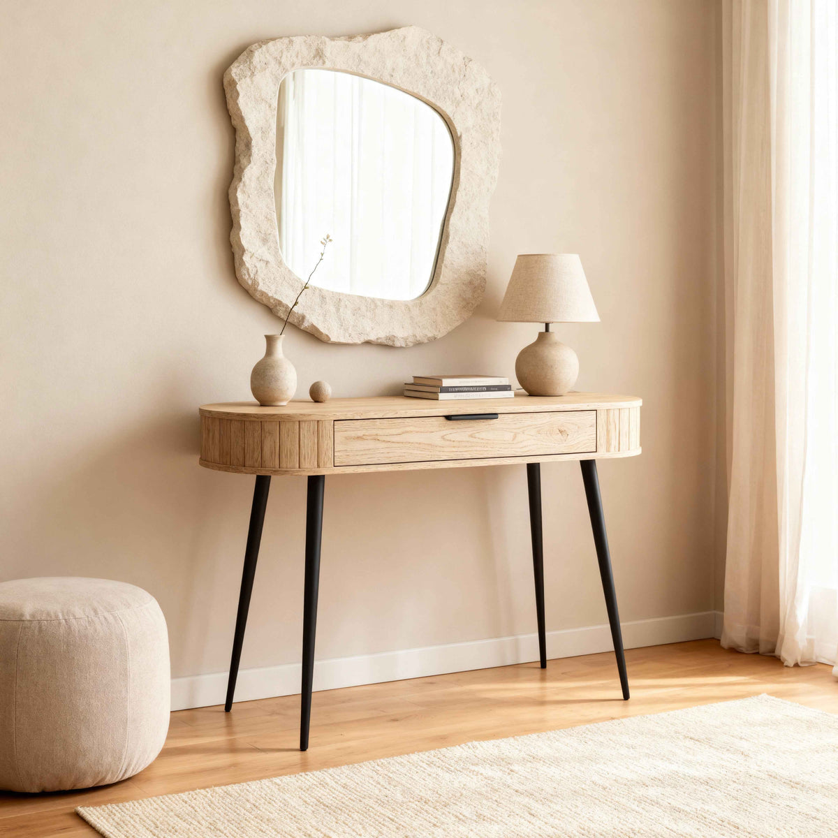 Toaletka Llovia z szufladą 120x80 w stylu japandi – w aranżacji wnętrza