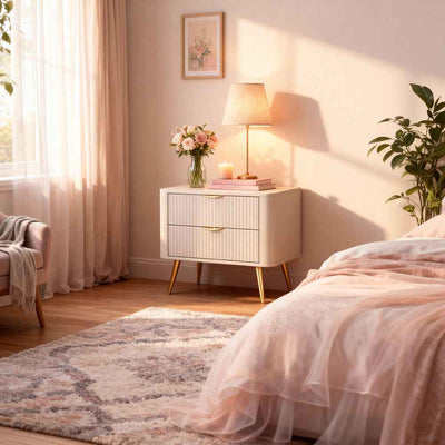 Laanti-natbord med 2 skuffer, 63 x 55 cm, i elegant stil – i indretningen