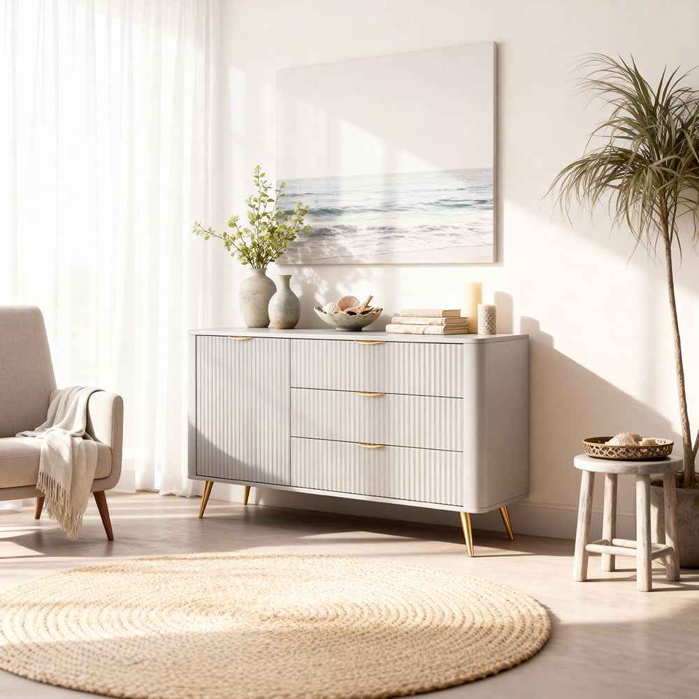 Laanti-kommode 138x81 med skuffer og låger i elegant stil – i indretning