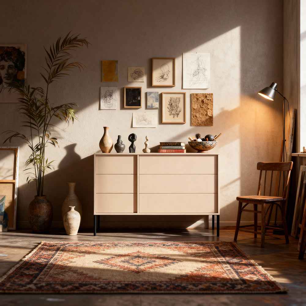 Dust-kommode 137x81 med 6 skuffer i minimalistisk stil – i indretning