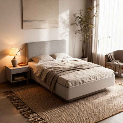 Laanti-polstret seng med opbevaringsrum, 160x200, i moderne stil – i indretningen