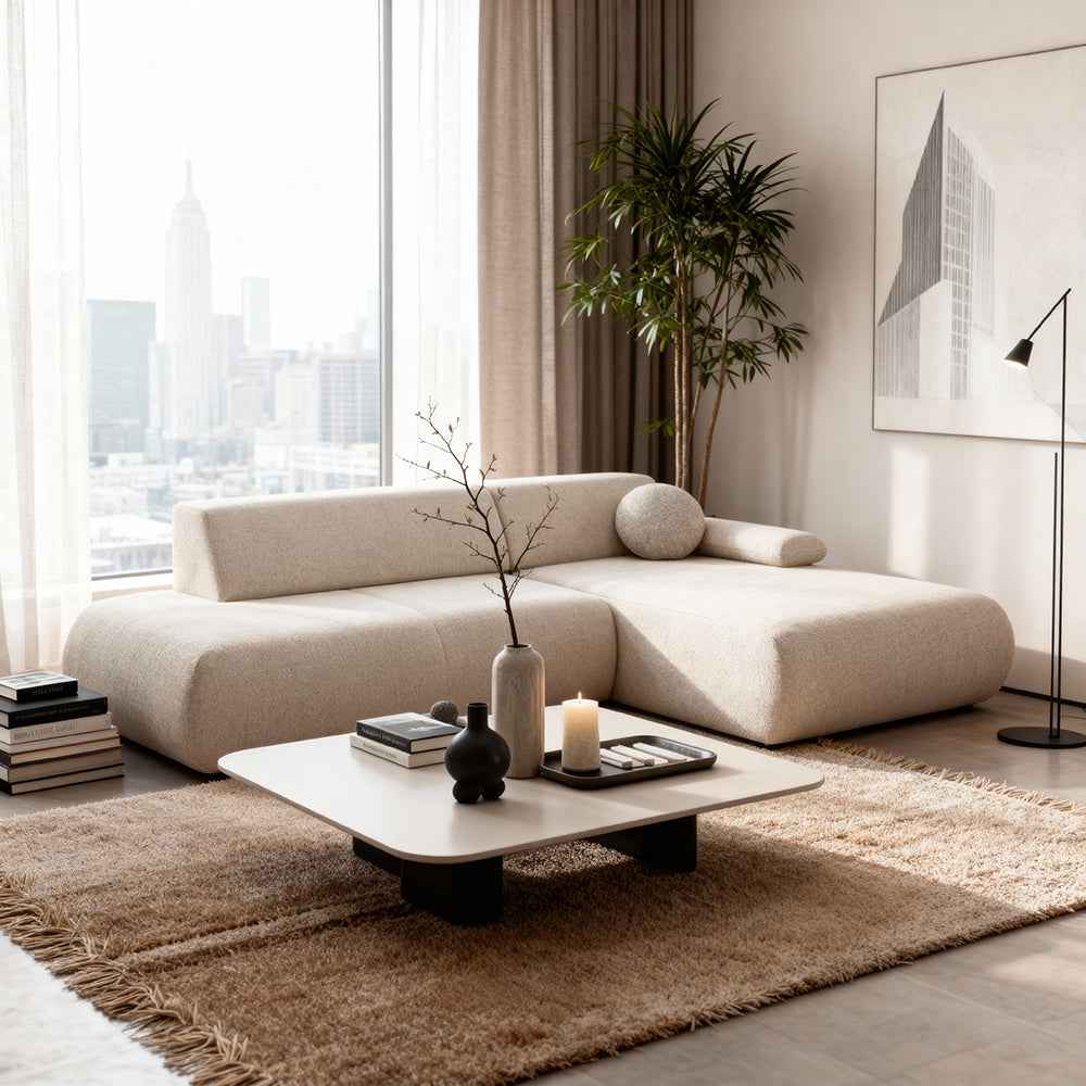 Puentro-hjørnesofa til 4 personer med sovefunktion i minimalistisk stil – i indretningen
