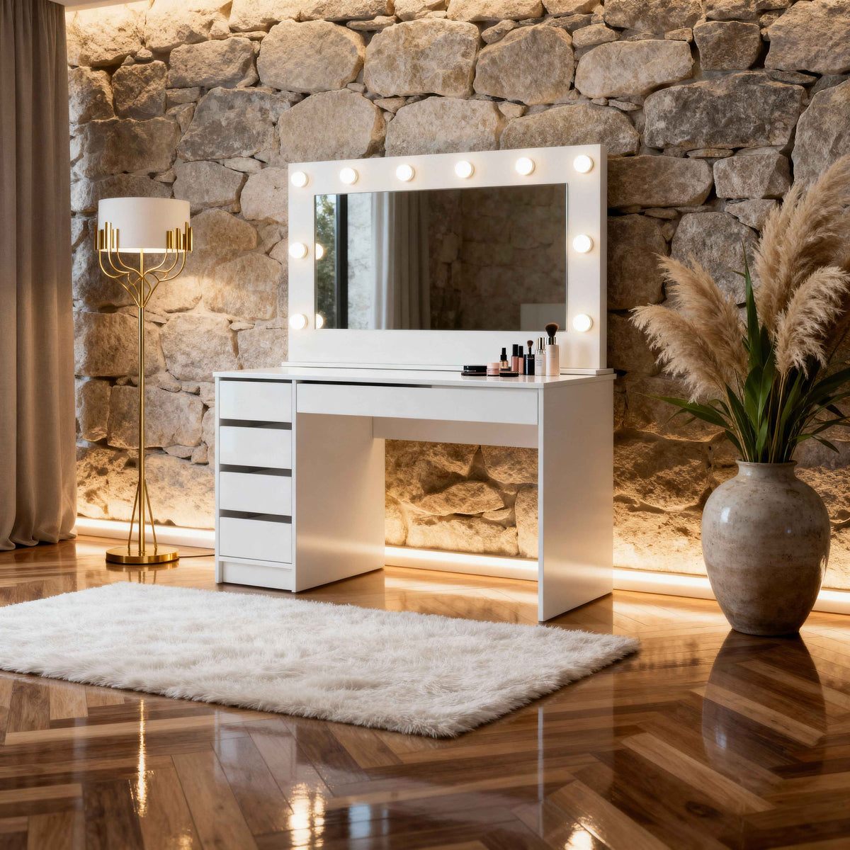 Toaletka Adia z lustrem i oświetleniem LED 120x75 cm w stylu nowoczesnym – w aranżacji wnętrza