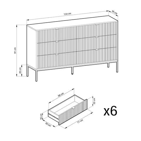 Kommode med skuffer, 154 x 91, i glamour-stil | Roza