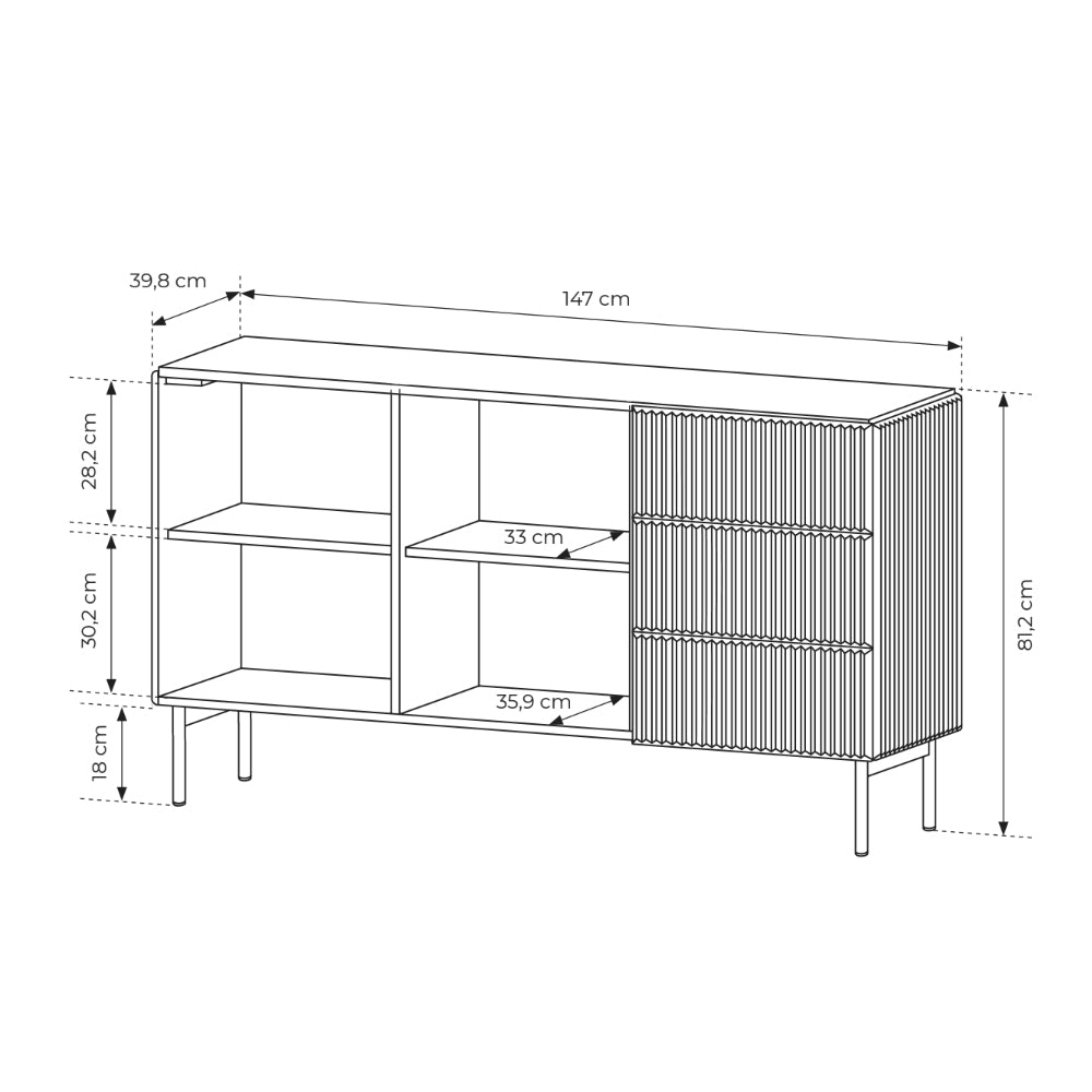 MuzZI-kommode med låger og skuffer, 147x81, i moderne stil – billede 6