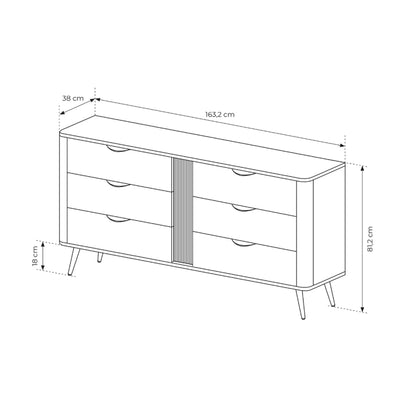 Velia-kommode med 6 skuffer, 163 x 81, i soft loft-stil – billede 6