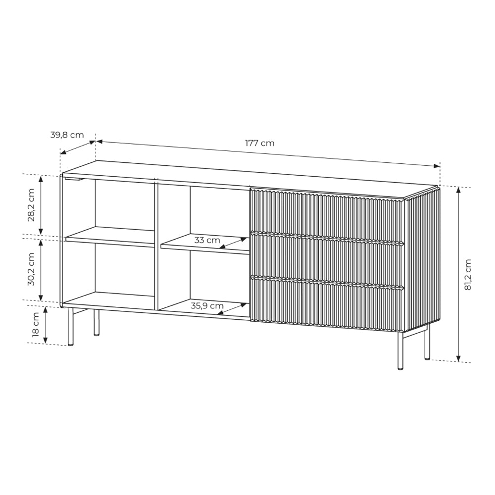 MuzZI-kommode med låger og skuffer, 177 x 81, i moderne stil – billede 6