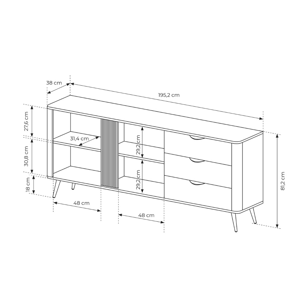 Velia-kommode, 195 x 81, med skabe og skuffer i soft loft-stil – billede 6